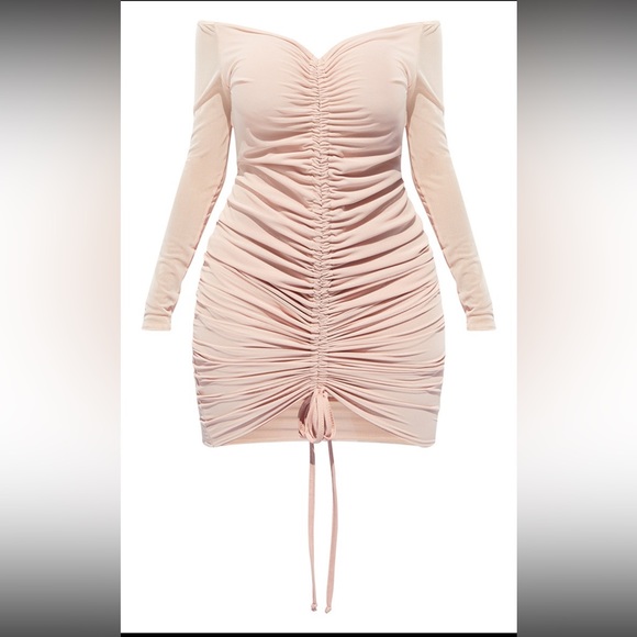 shape dusty rose mesh ruched bardot bodycon dress PrettyLittleThing 8 Dusty Rose mesh ruched bardot bodycon dress new Off  Shoulder